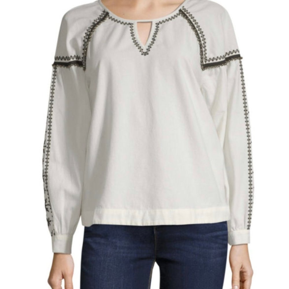 a.n.a Women's Long Sleeve Embroidered Blouse